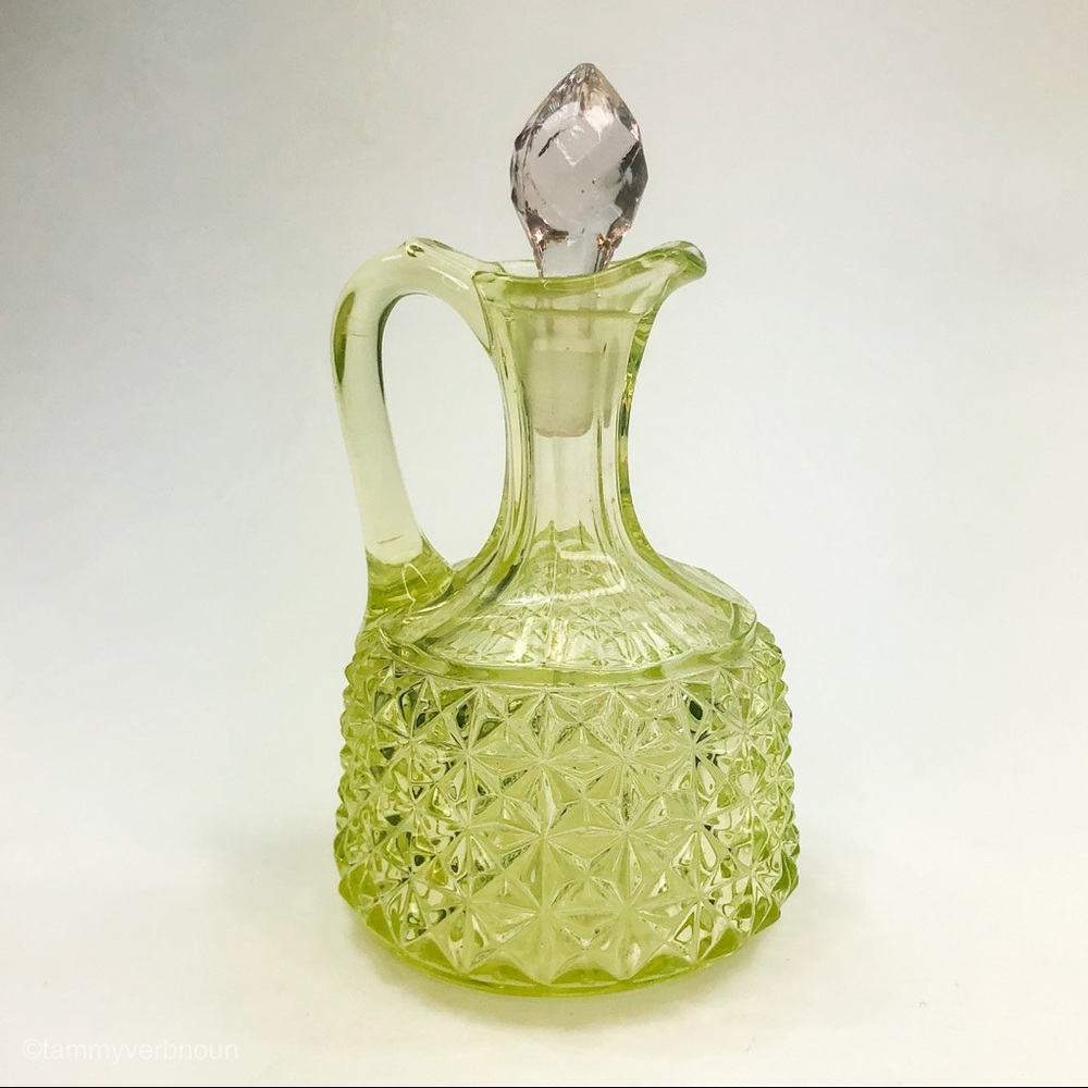 VINTAGE Green Depression Glass Cruet with Stopper